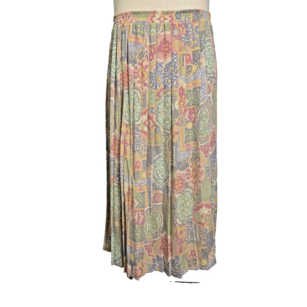 Alfred Dunner Women's 18 Long Pleated Skirt Multicolor Elastic Waist Casual Plus